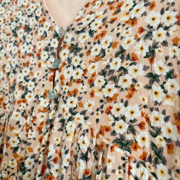 Peach Floral Button Front Sleeveless Babydoll Dress - Picture 5 of 5